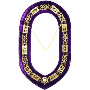 Grand Officers Blue Lodge Chain Collar - Gold Plated on Purple Velvet - Bricks Masons