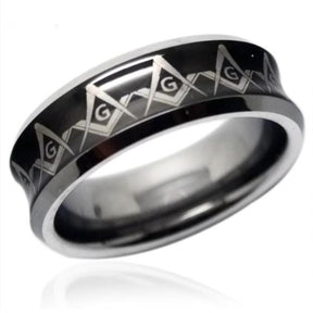 Masonic Black Plated Curved Surface Ring - Bricks Masons