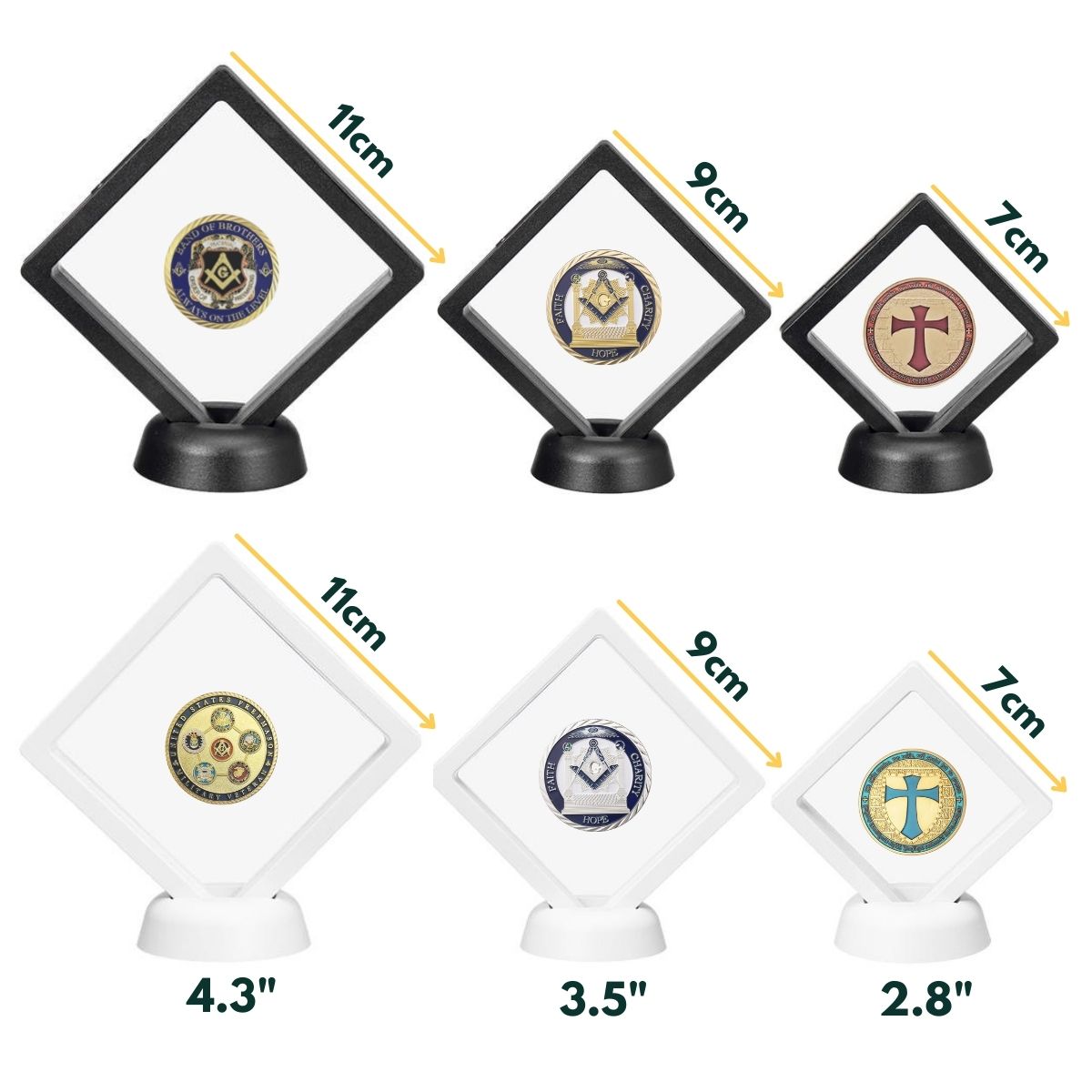 Masonic Coins Holder - 3D Floating Coin Display Black & White - Bricks Masons