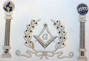 Master Mason Blue Lodge Apron - Navy Blue with Pillars Silver Hand Embroidery - Bricks Masons