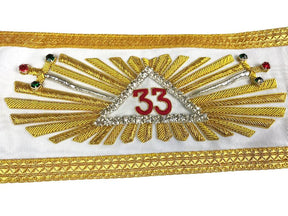 33rd Degree Sash - Gold Fringe & White Ribbon - Bricks Masons
