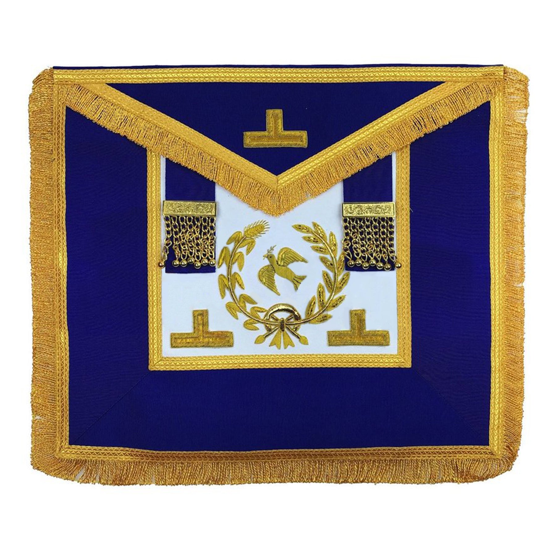 Grand Officers English Regulation Apron - Royal Blue Hand Embroidery - Bricks Masons