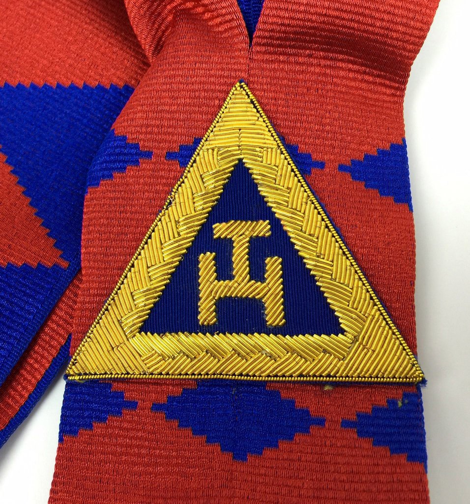 Provincial Officers Royal Arch English Sash - Gold Fringe & Hand Embroided Triple Tau - Bricks Masons