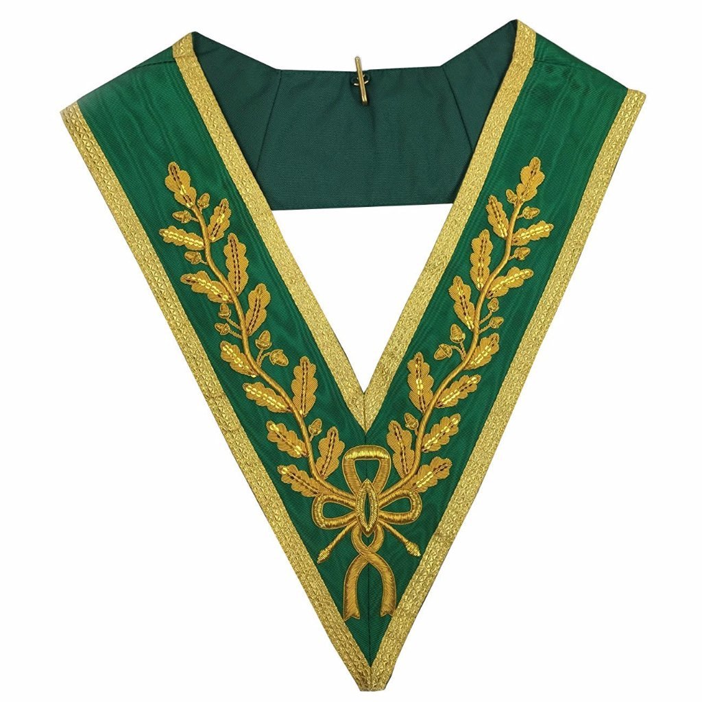 Grand Council Allied Masonic Degrees Collar - Green Moire with Gold Bullion - Bricks Masons