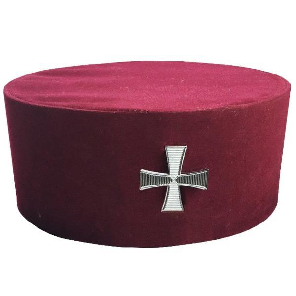 Knights Templar English Regulation Crown Cap - Maroon Velvet with Cross - Bricks Masons