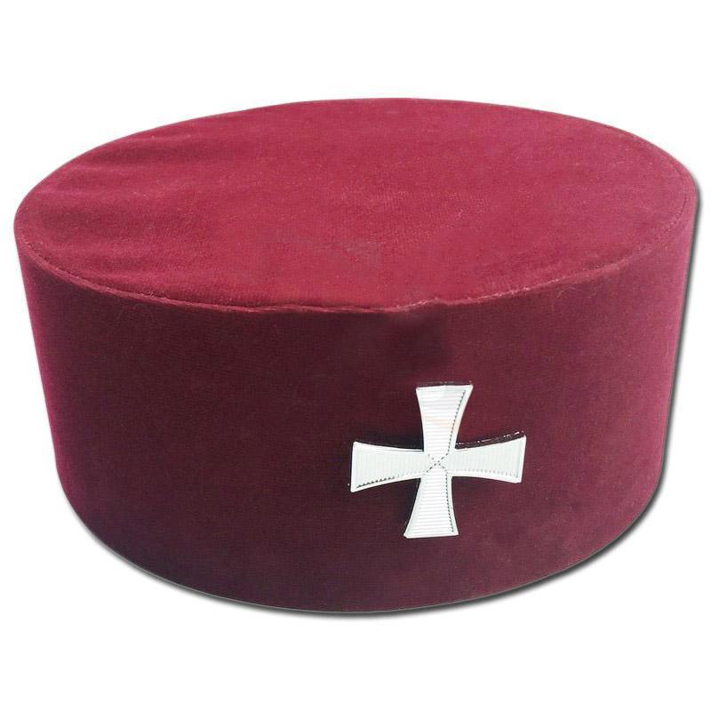 Knights Templar English Regulation Crown Cap - Maroon Velvet with Cross - Bricks Masons