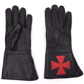 Knights Templar Commandery Gauntlet - Black Leather with Red Cross - Bricks Masons
