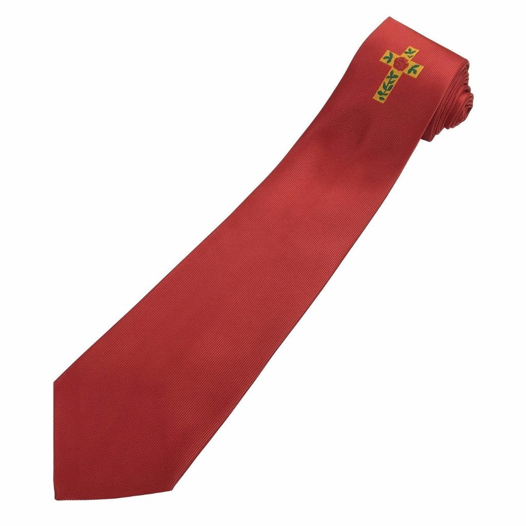 Scottish Rite Necktie - Red with Rose Croix Logo Machine Embroidered - Bricks Masons