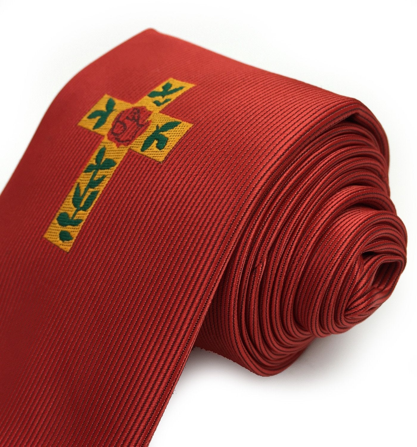 Scottish Rite Necktie - Red with Rose Croix Logo Machine Embroidered - Bricks Masons