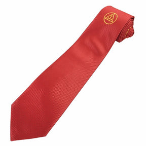 Royal Arch Chapter Necktie - Red Silk Gold Embroidered Logo - Bricks Masons