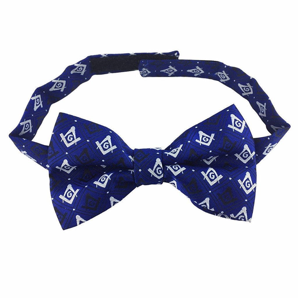 Master Mason Blue Lodge Bow Tie - Lue Silk with Polkadot Square & Compass G - Bricks Masons