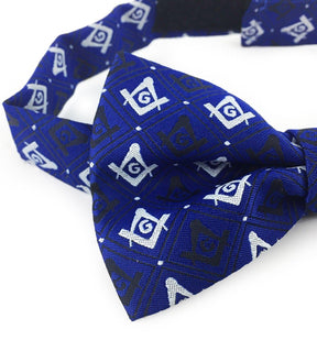 Master Mason Blue Lodge Bow Tie - Lue Silk with Polkadot Square & Compass G - Bricks Masons