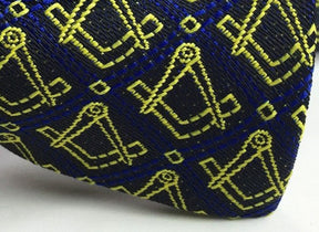 Master Mason Blue Lodge Bow Tie - Blue & Gold Silk Square & Compass - Bricks Masons