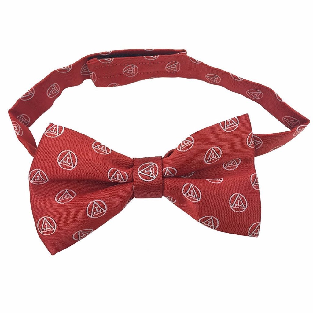 Royal Arch Chapter Bow Tie - Red & White Silk Woven Triple Tau Insignia - Bricks Masons