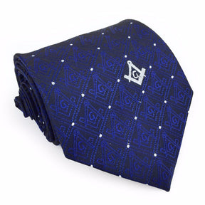 Master Mason Blue Lodge Necktie - Blue & Black with Polkadot Square & Compass G - Bricks Masons