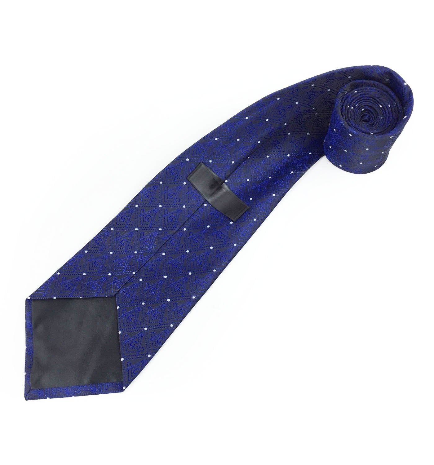 Master Mason Blue Lodge Necktie - Blue & Black with Polkadot Square & Compass G - Bricks Masons