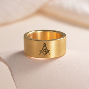 Master Mason Blue Lodge Ring - Matte Brushed Titanium Steel - Bricks Masons