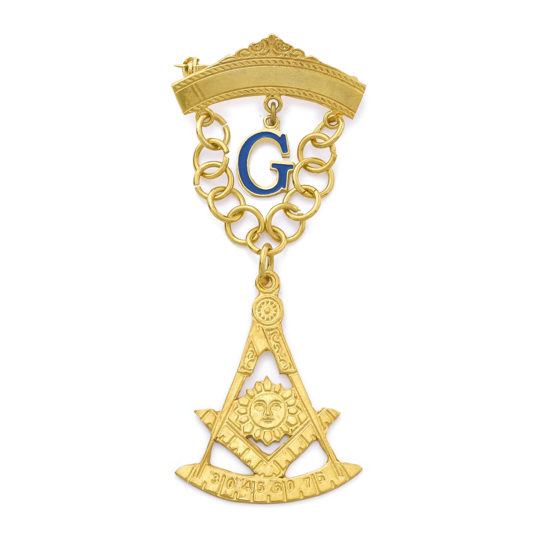 Past Master Blue Lodge California Regulation Breast Jewel - Gold Plated With G Letter - Bricks Masons