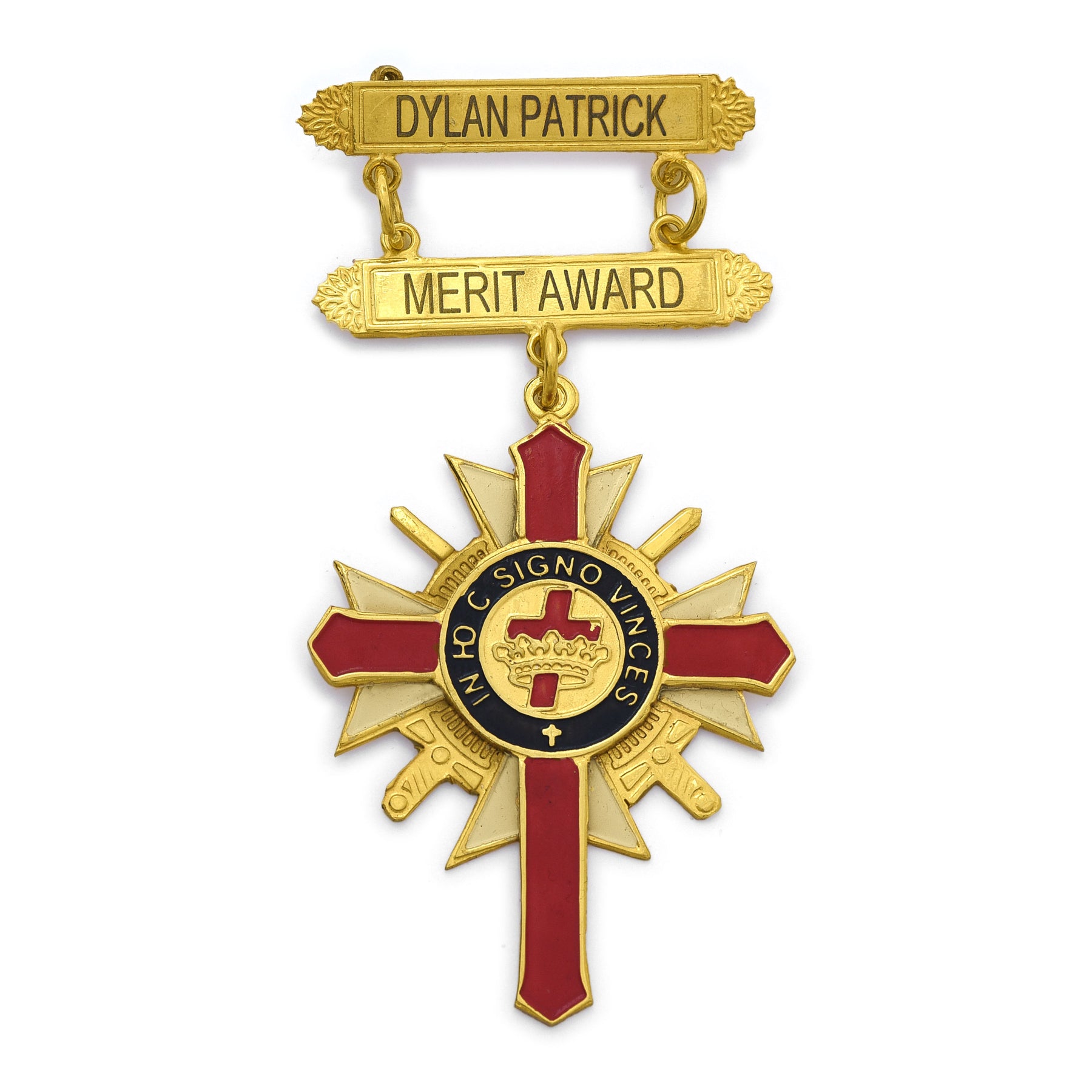 Past Commander Knights Templar Commandery Breast Jewel -  Merit Award Engravable Bar - Bricks Masons