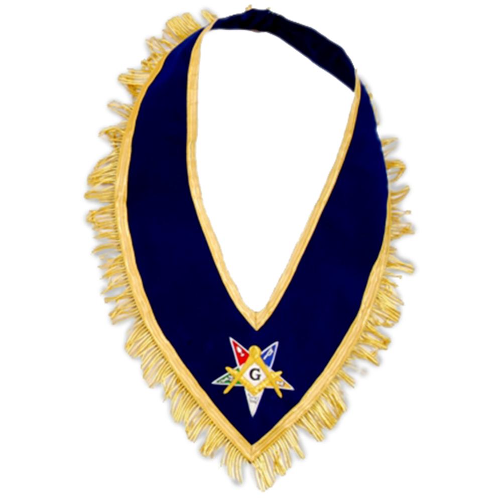 Past Grand Patron OES Collar - Royal Blue Velvet with Gold Mylar Fringe - Bricks Masons