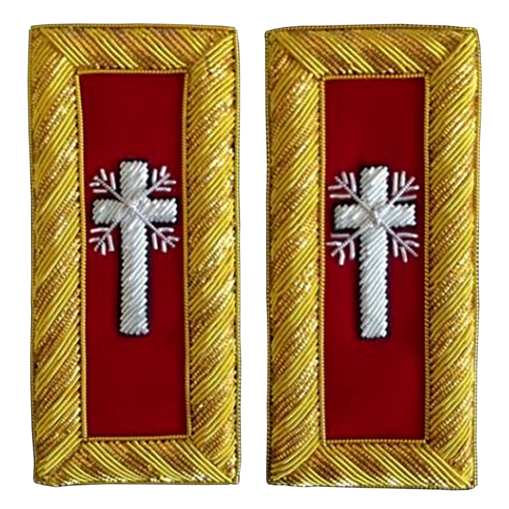 Past Commander Knights Templar Commandery Frock Coat Shoulder Board - Bullion Embroidery - Bricks Masons