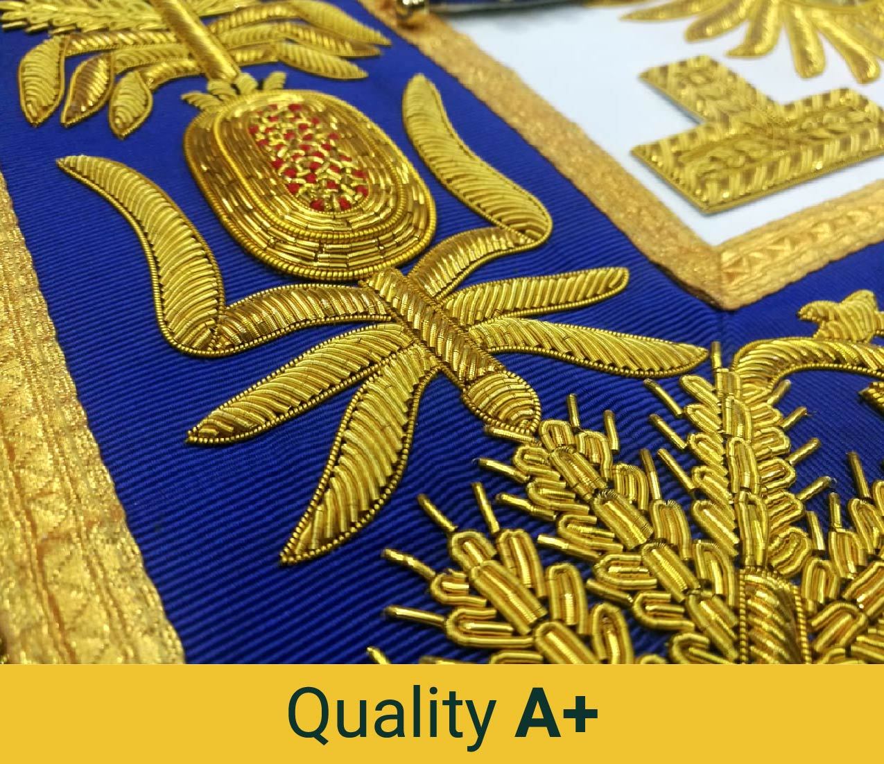 Past Grand Master Blue Lodge Apron - Blue Gold Hand Embroidery - Bricks Masons