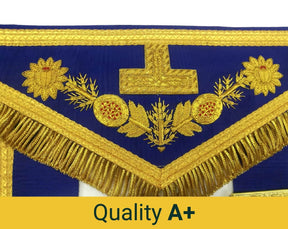 Past Grand Master Blue Lodge Apron - Blue Gold Hand Embroidery - Bricks Masons