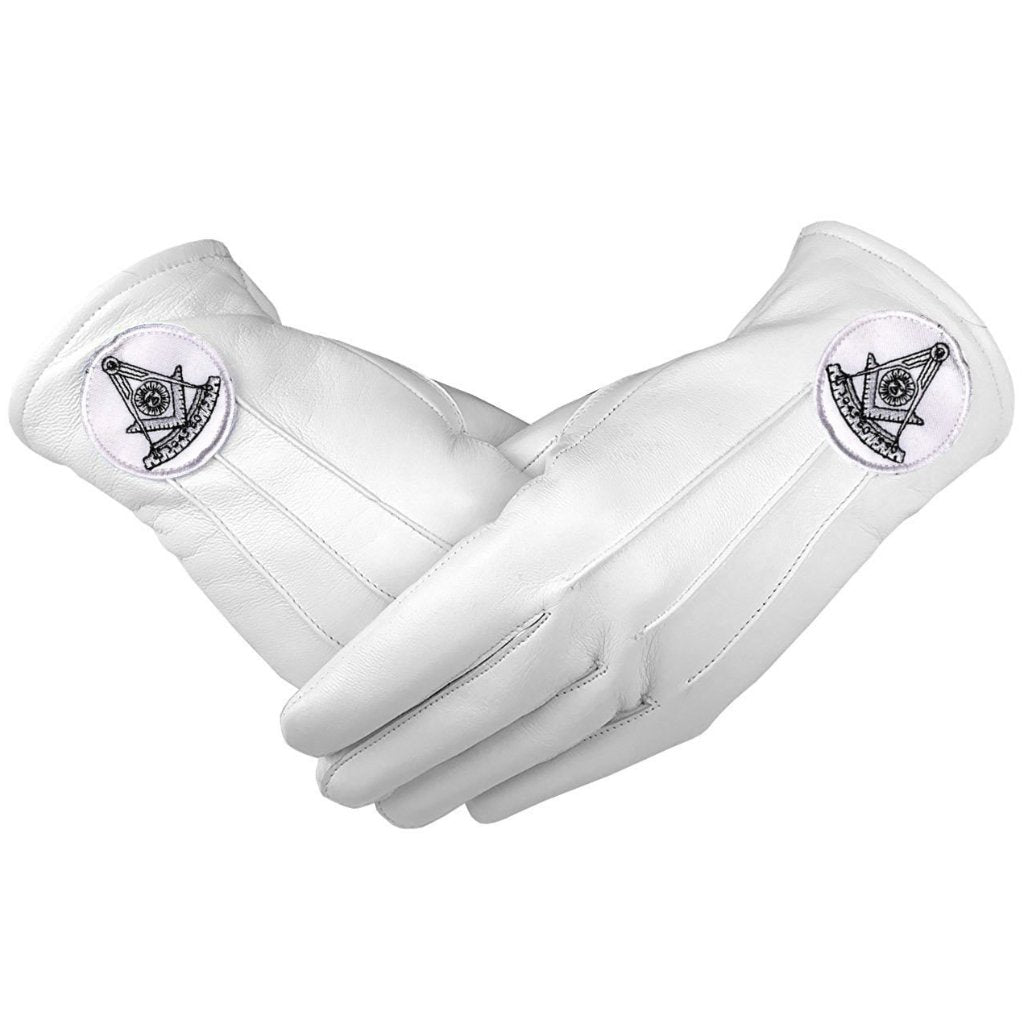 Masonic Regalia White Soft Leather Gloves Past Master Black - Bricks Masons