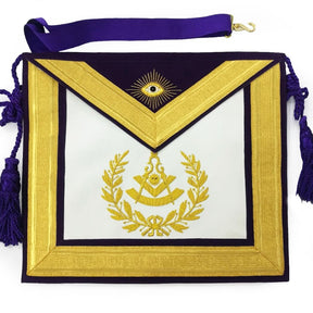 Masonic Past Master Gold & Purple Hand Embroidered Apron - Bricks Masons