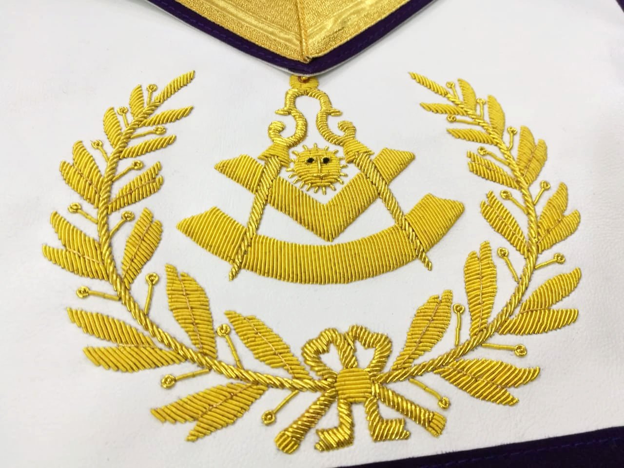 Masonic Past Master Gold & Purple Hand Embroidered Apron - Bricks Masons