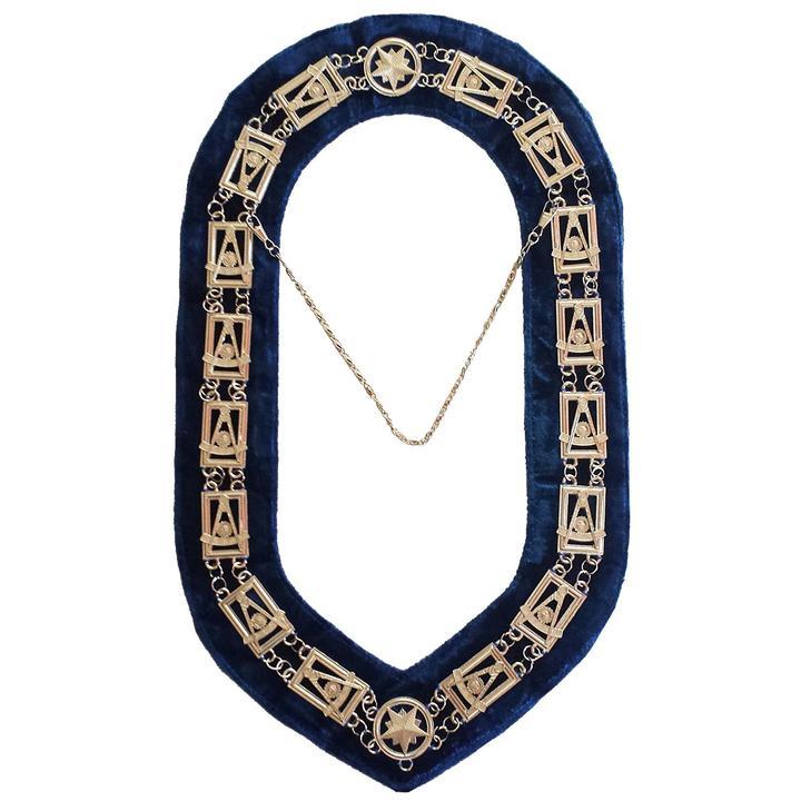Past Master chain Collar - Gold/Silver on Blue + Free Case - Bricks Masons