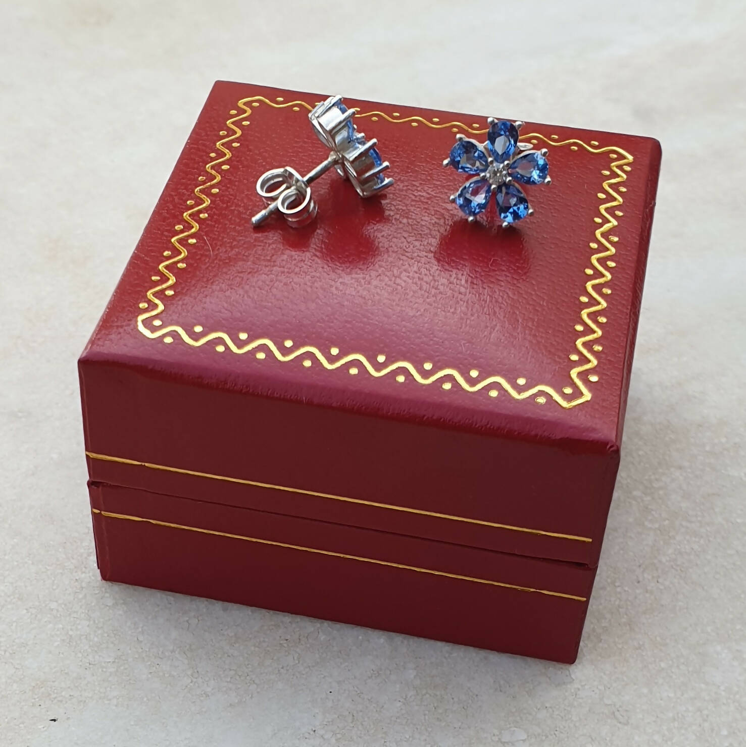 Masonic Earrings - 925 Silver Forget Me Not With Light Blue Semi precious Stones - Bricks Masons