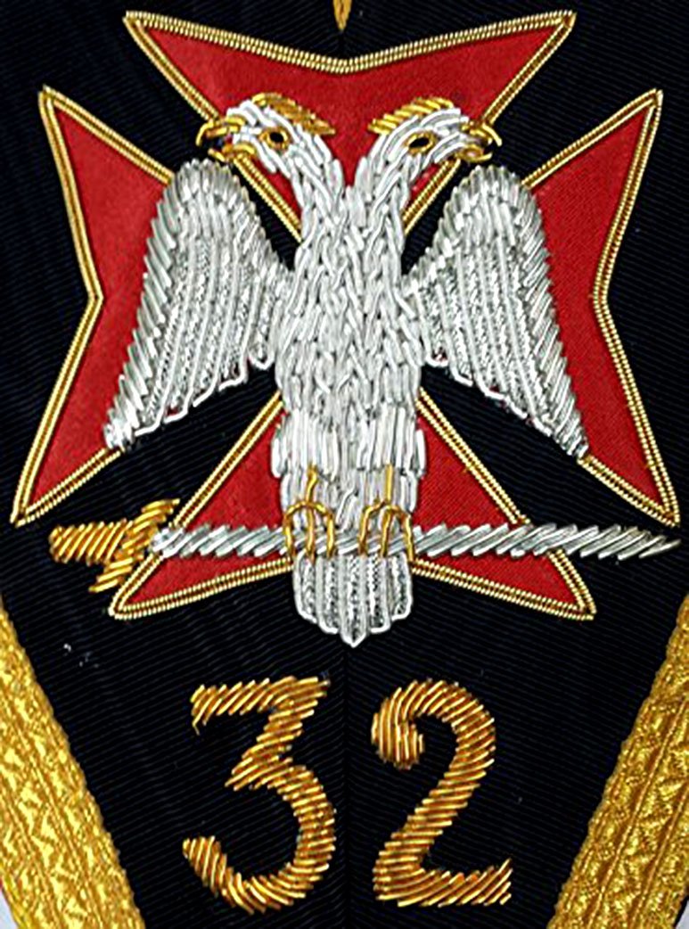 32nd Degree Scottish Rite Collar - Black with Gold and Silver Heavy Embroidery - Bricks Masons