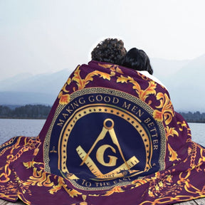 Master Mason Blue Lodge Blanket - Ultra-Soft Fleece - Bricks Masons