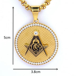 Master Mason Blue Lodge Necklace - Round Zirconia Square and Compass G (Gold & Silver) - Bricks Masons