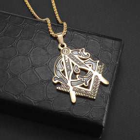 Master Mason Blue Lodge Necklace - Black & Gold Stainless Steel - Bricks Masons