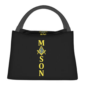 Master Mason Blue Lodge Lunch Bag - Golden Mason Square and Compass G Thermal Insulated - Bricks Masons