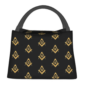 Master Mason Blue Lodge Lunch Bag - Golden Black Square and Compass G Thermal Insulated - Bricks Masons