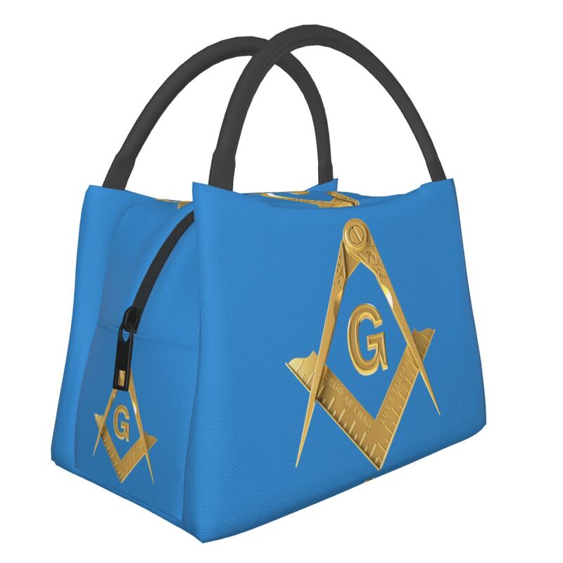 Master Mason Blue Lodge Lunch Bag - Golden Square and Compass G Thermal Insulated