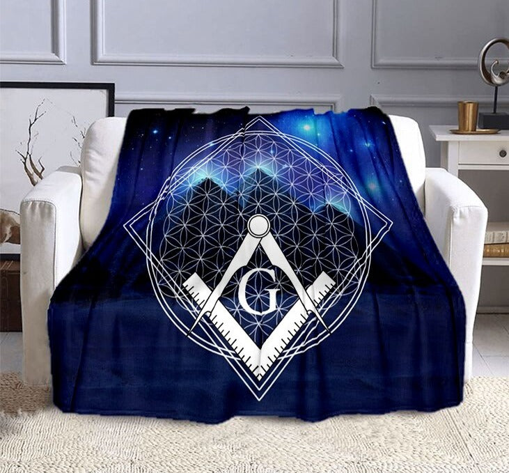 Master Mason Blue Lodge Blanket - Square and Compass G Flannel - Bricks Masons