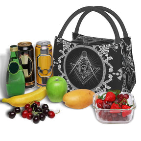 Master Mason Blue Lodge Lunch Bag - Black Square and Compass G Thermal Insulated - Bricks Masons