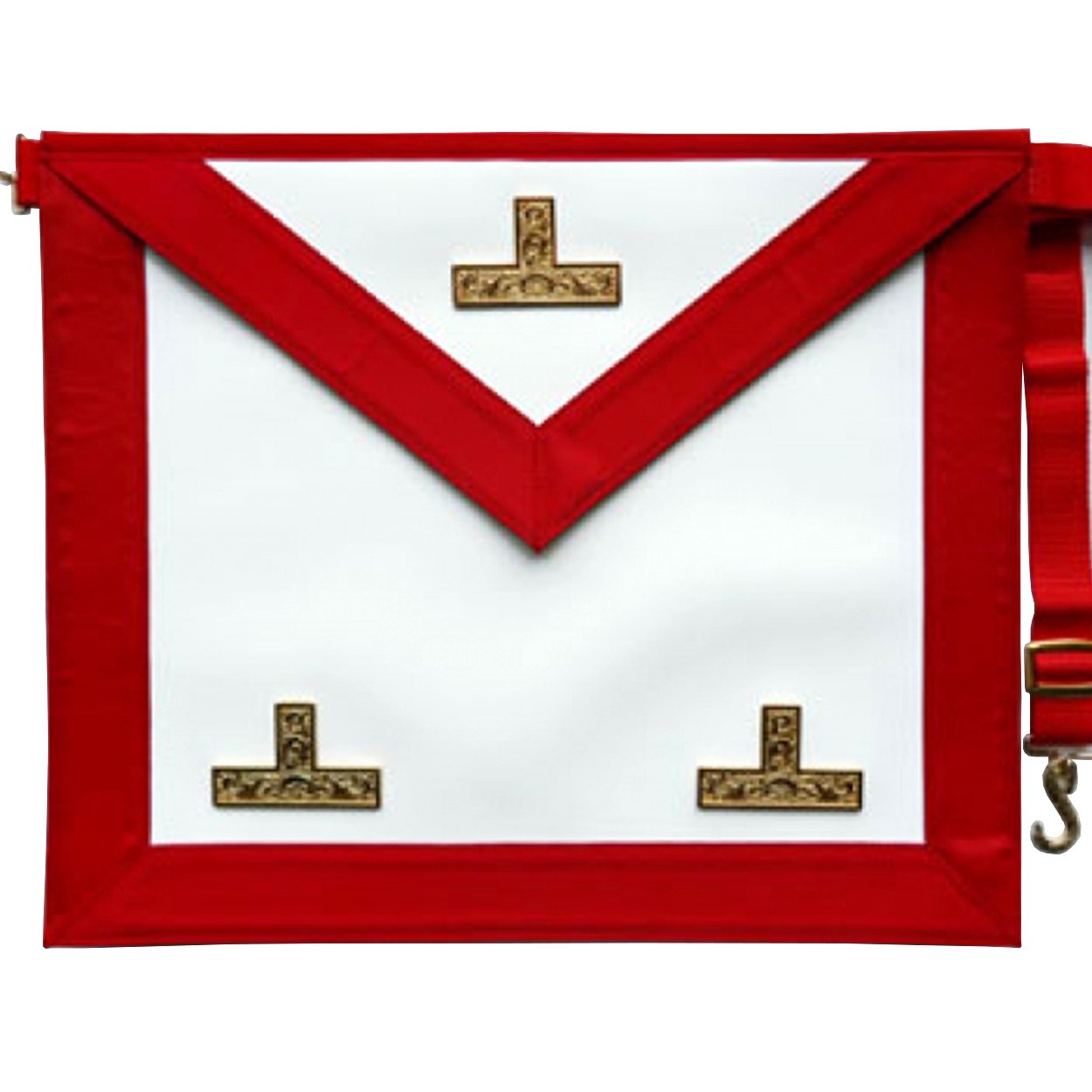 Worshipful Master Scottish Rite Apron - White & Red with Three Golden Triple Taus - Bricks Masons