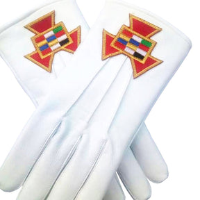 Past High Priest Royal Arch Chapter Glove - White Leather Machine Embroidered Emblem - Bricks Masons