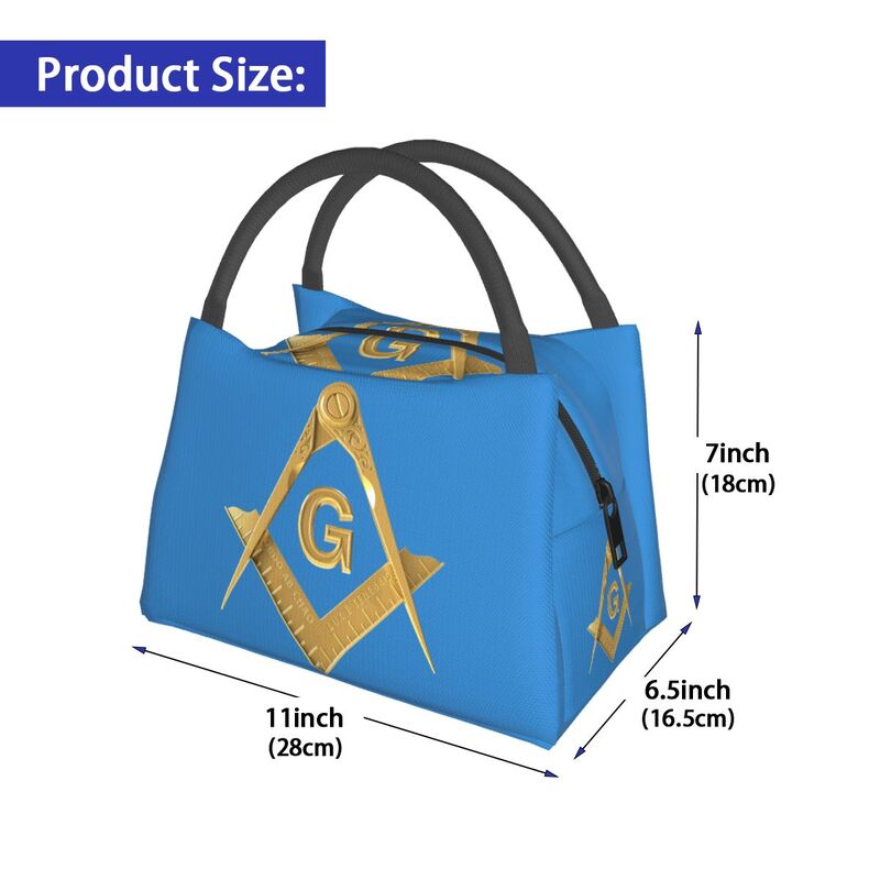 Master Mason Blue Lodge Lunch Bag - Golden Square and Compass G Thermal Insulated - Bricks Masons
