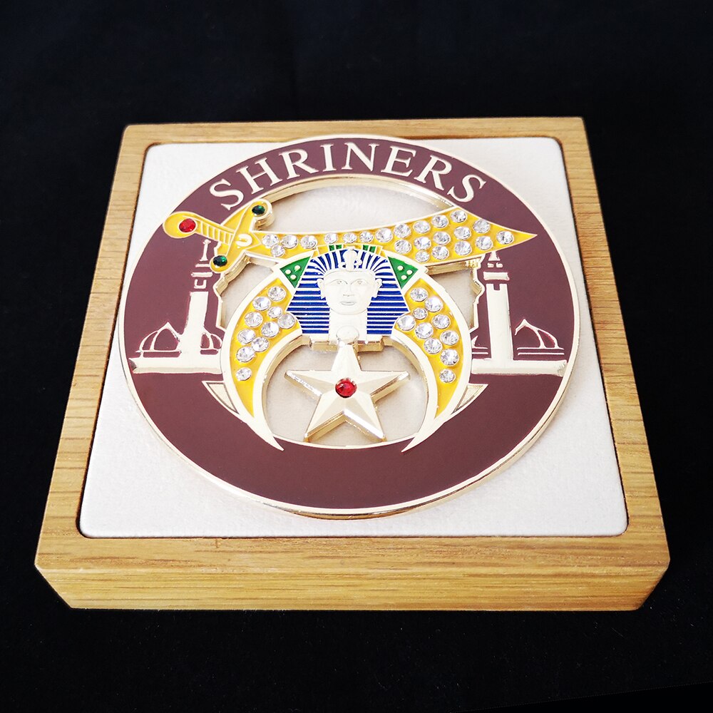 Shriners Car Emblem - Rhinestone Minarets Medallion Dark Brown - Bricks Masons