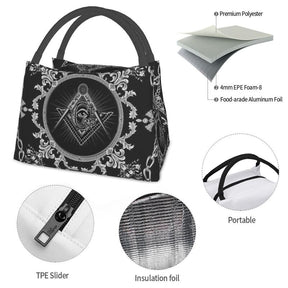 Master Mason Blue Lodge Lunch Bag - Black Square and Compass G Thermal Insulated - Bricks Masons