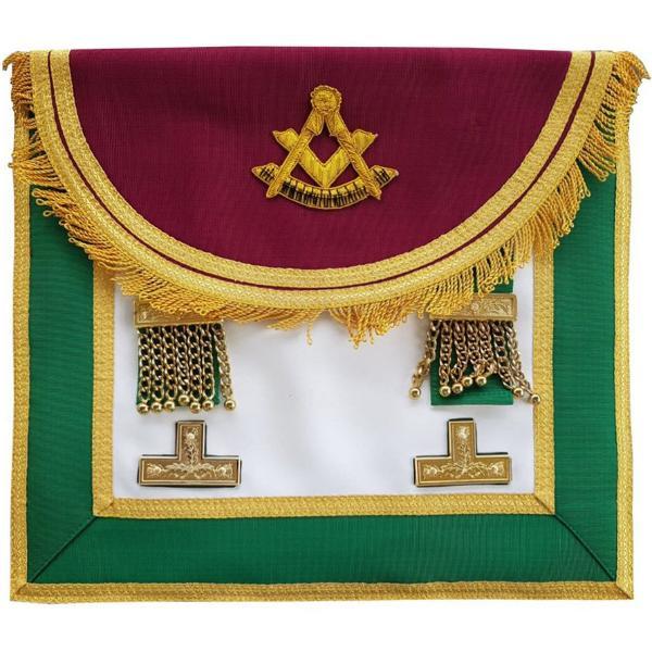 Scottish Rite Past Master Handmade Embroidery Apron with Levels - Brown and Green - Bricks Masons