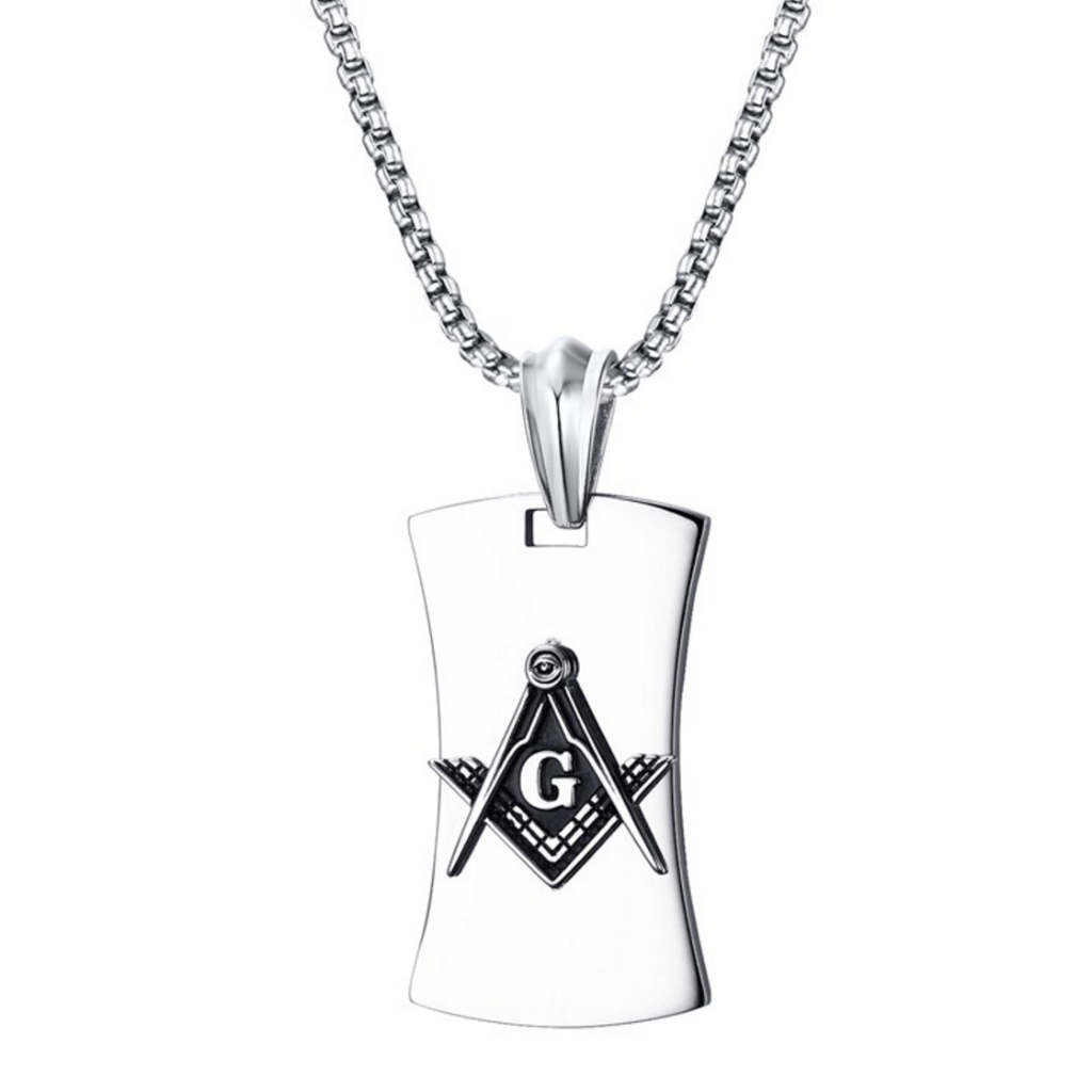 Master Mason Blue Lodge Necklace - Military Tag Titanium - Bricks Masons
