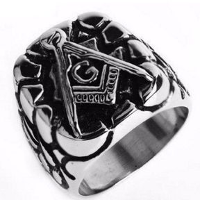 Master Mason Blue Lodge Ring - Punk Carved Plated Silver - Bricks Masons