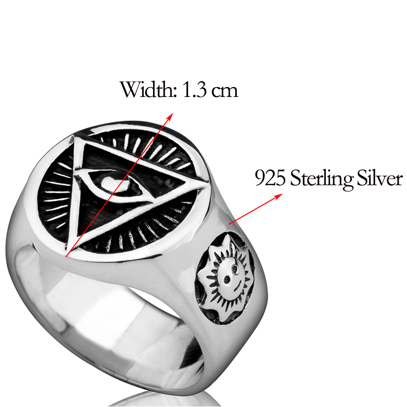 All Seeing Eye Pyramid 925 Sterling Silver Ring - Bricks Masons